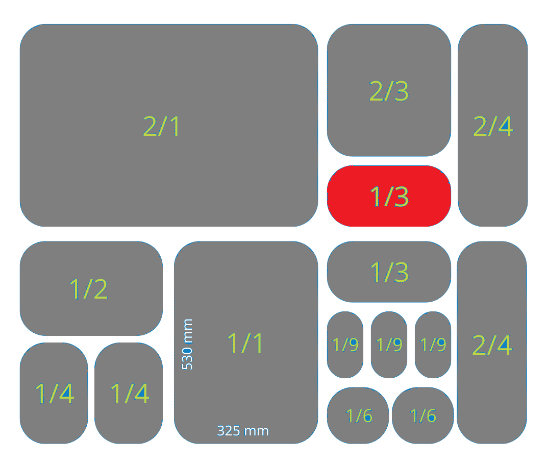 Bandeja 100mm - 1/3 GN (325x176mm) / Blanca o Negra / 1 uds