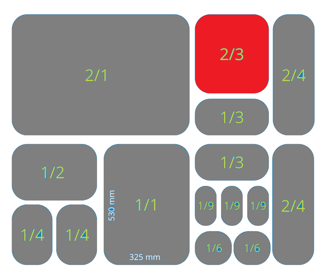 Bandeja 100mm - 2/3 GN (354x325mm) / Blanca / 1 uds