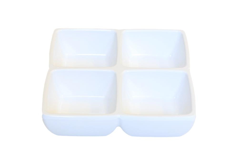 Bol Cuadrado - 4 Compartimentos / 14,5x14,5cm / Blanco o Negro / 6 uds