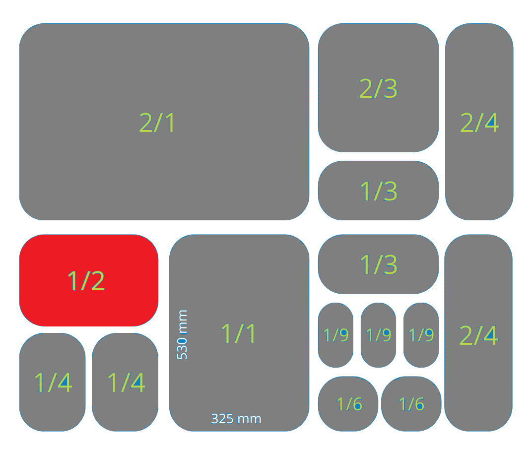 Bandeja 65mm - 1/2 GN (325 x 265mm) / Blanca o Negra / 1 uds