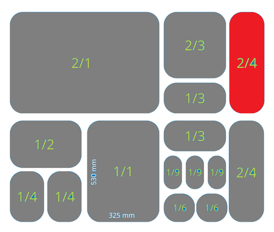 Bandeja 65mm - 2/4 GN (530x162mm) / Blanca o Negra / 1 uds